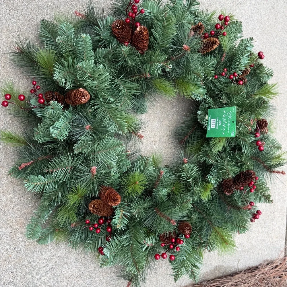 Festive Green and Red Holiday Wreath - NWT